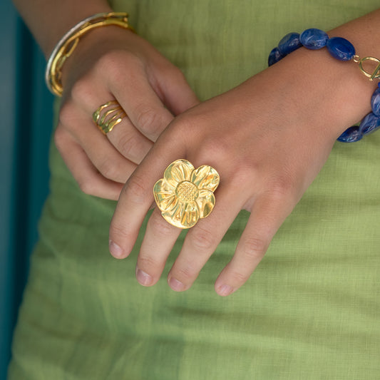 Statement Flower Adjustable Ring Non Tarnish