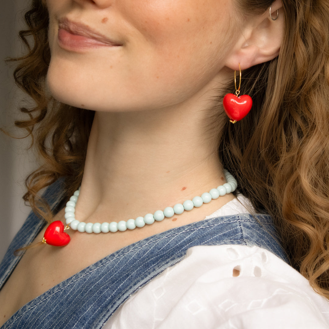 Statement Red Heart Charm Hoop Earrings
