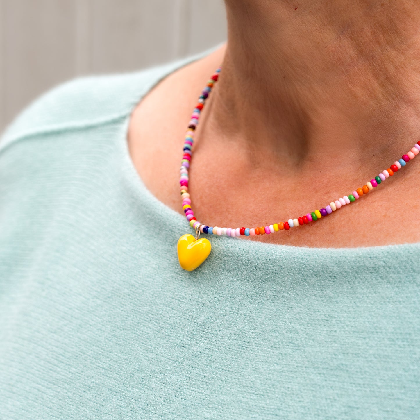 Multicolour Seed Bead Heart Necklace