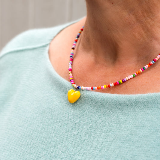 Multicolour Seed Bead Heart Necklace