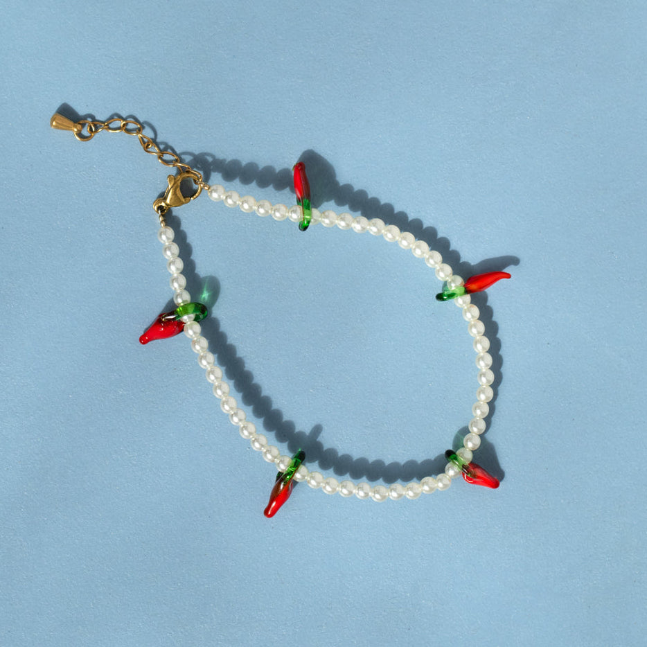 Pearl And Chilli Charm Bracelet