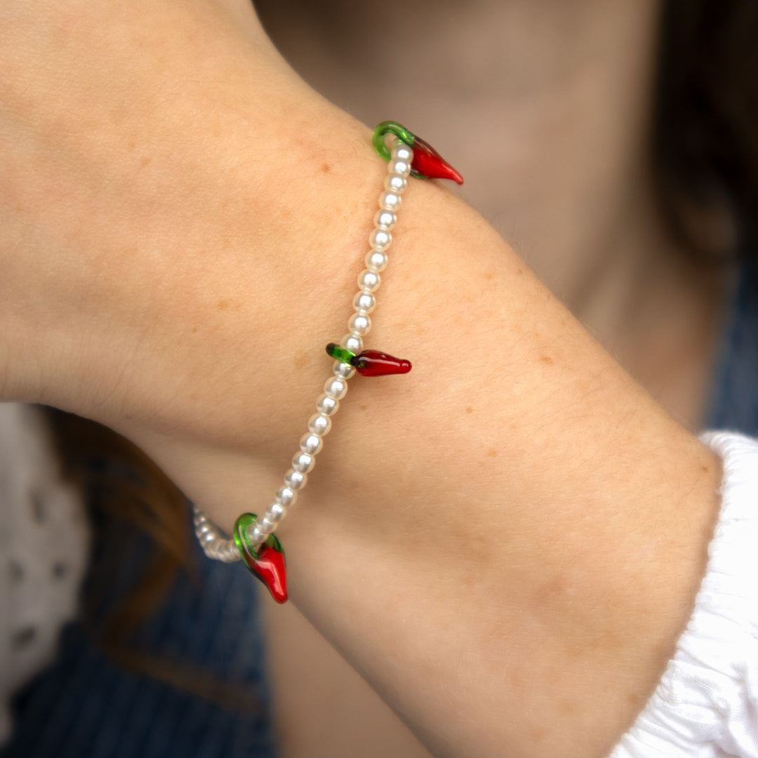 Pearl And Chilli Charm Bracelet