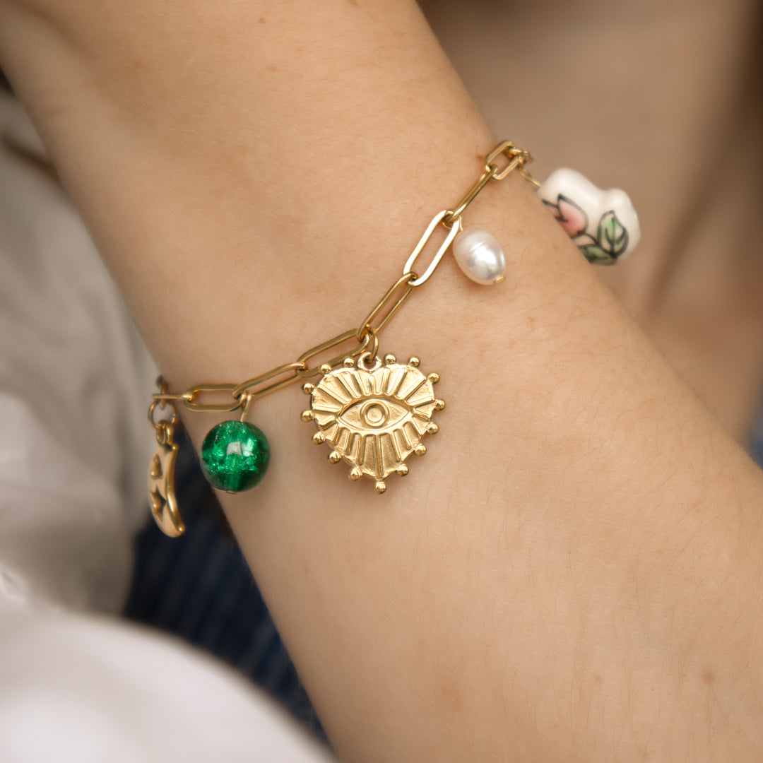 Gold Heart And Ceramic Charm Necklace