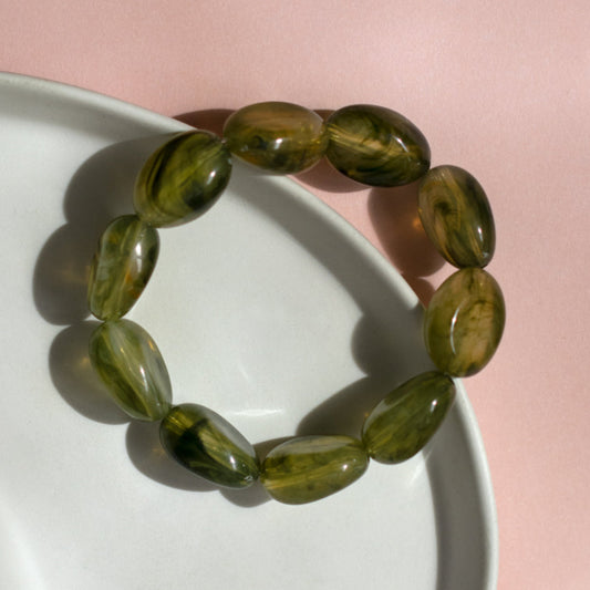 Olive Green Chunky Bead Stretch Bracelet