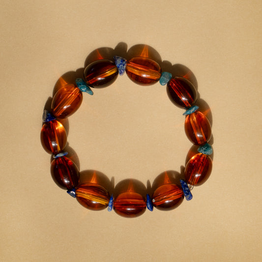 Chunky Amber And Blue Gemstone Stretch Bracelet