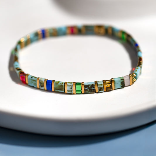 Turquoise Enamel Tile Stretch Bracelet
