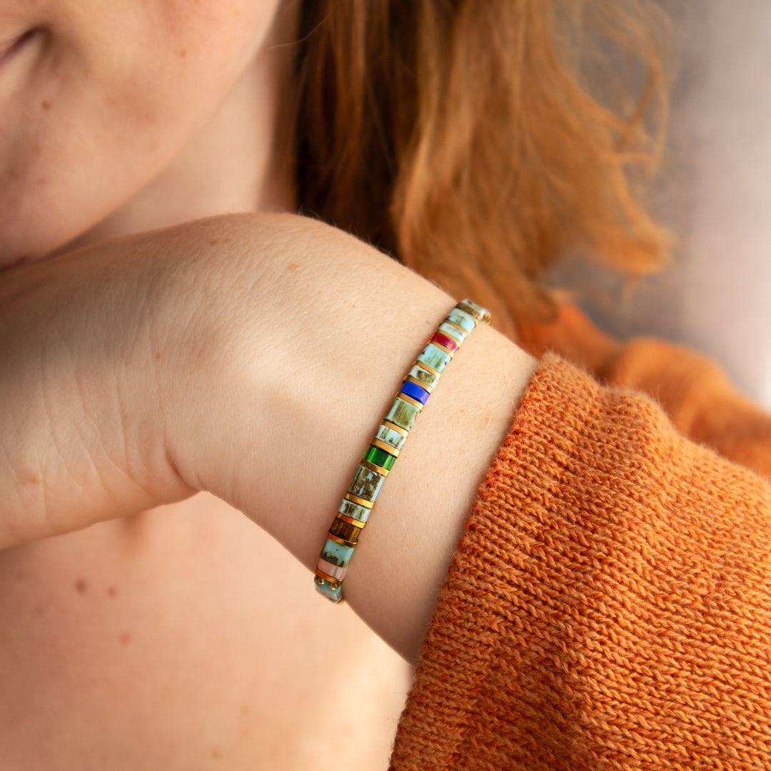 Turquoise Enamel Tile Stretch Bracelet