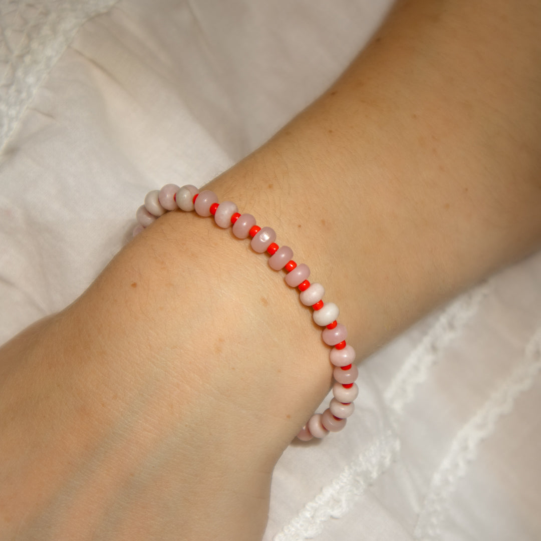 Gemstone Rose Quartz Heart Gingham Bracelet