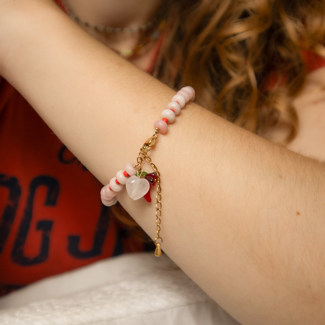 Gemstone Rose Quartz Heart Gingham Bracelet