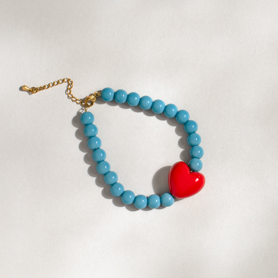 Turquoise Bead And Red Heart Necklace