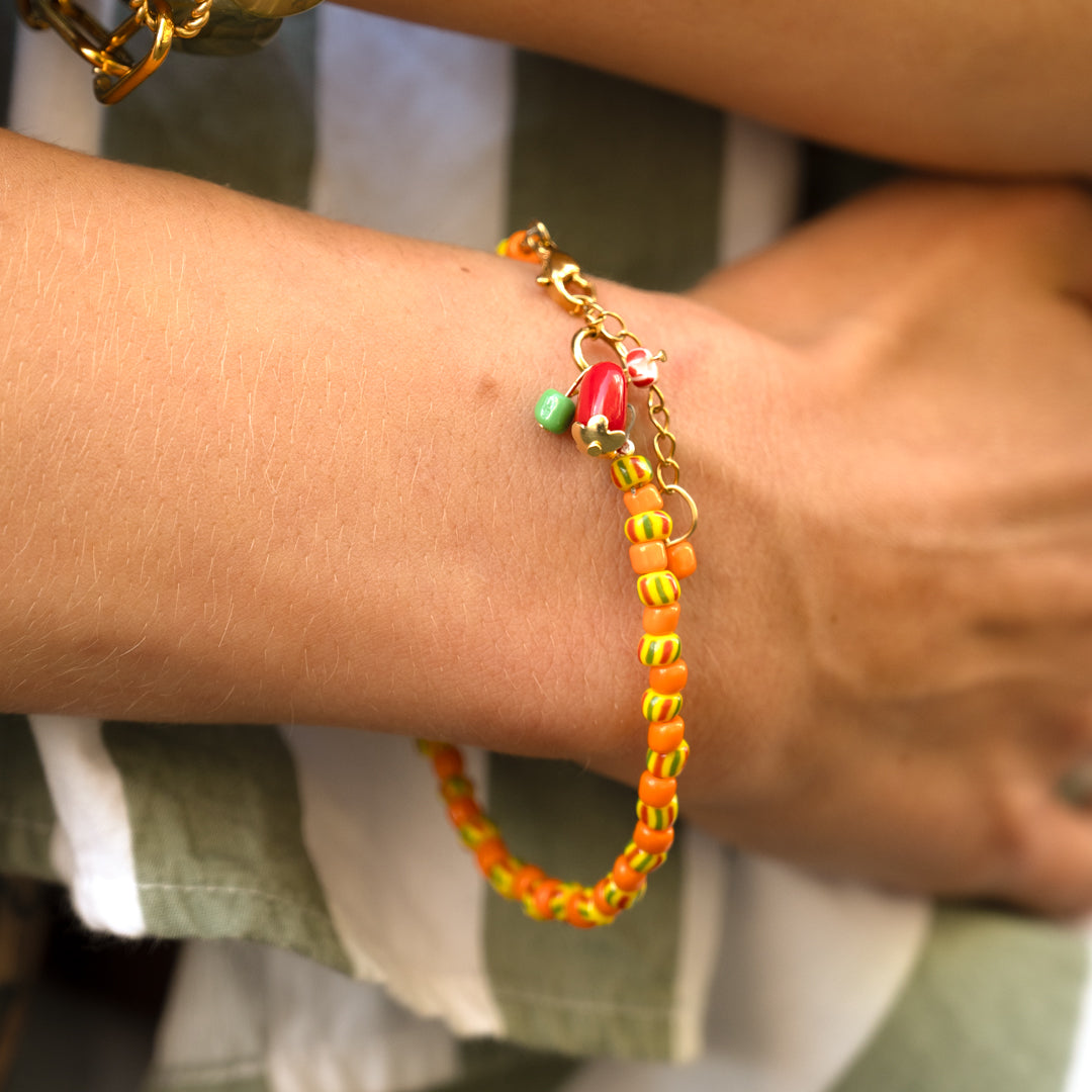 Orange Candy Stripe Beads Charm Bracelet