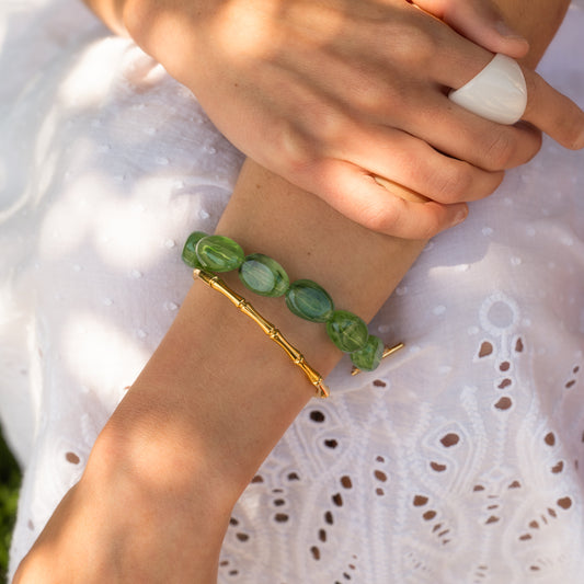 Chunky Green Beads Toggle Bracelet
