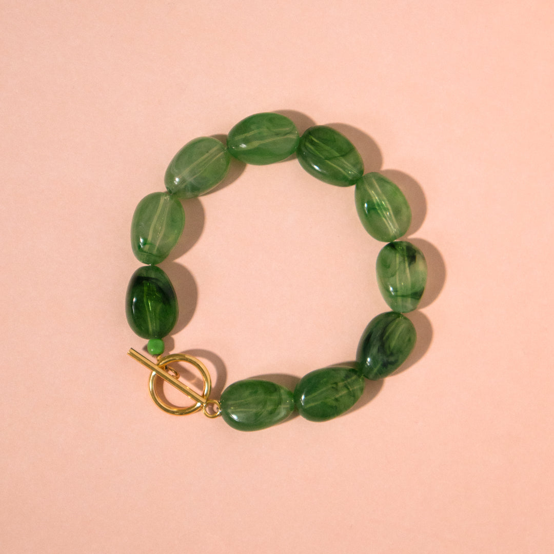 Chunky Green Beads Toggle Bracelet