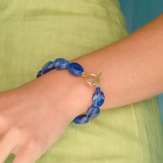 Chunky Blue Beads Toggle Bracelet