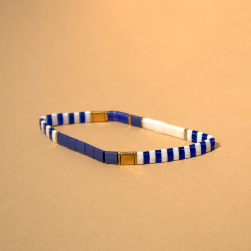Blue and White Enamel Tile Stretch Bracelet