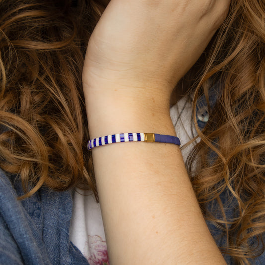 Blue and White Enamel Tile Stretch Bracelet