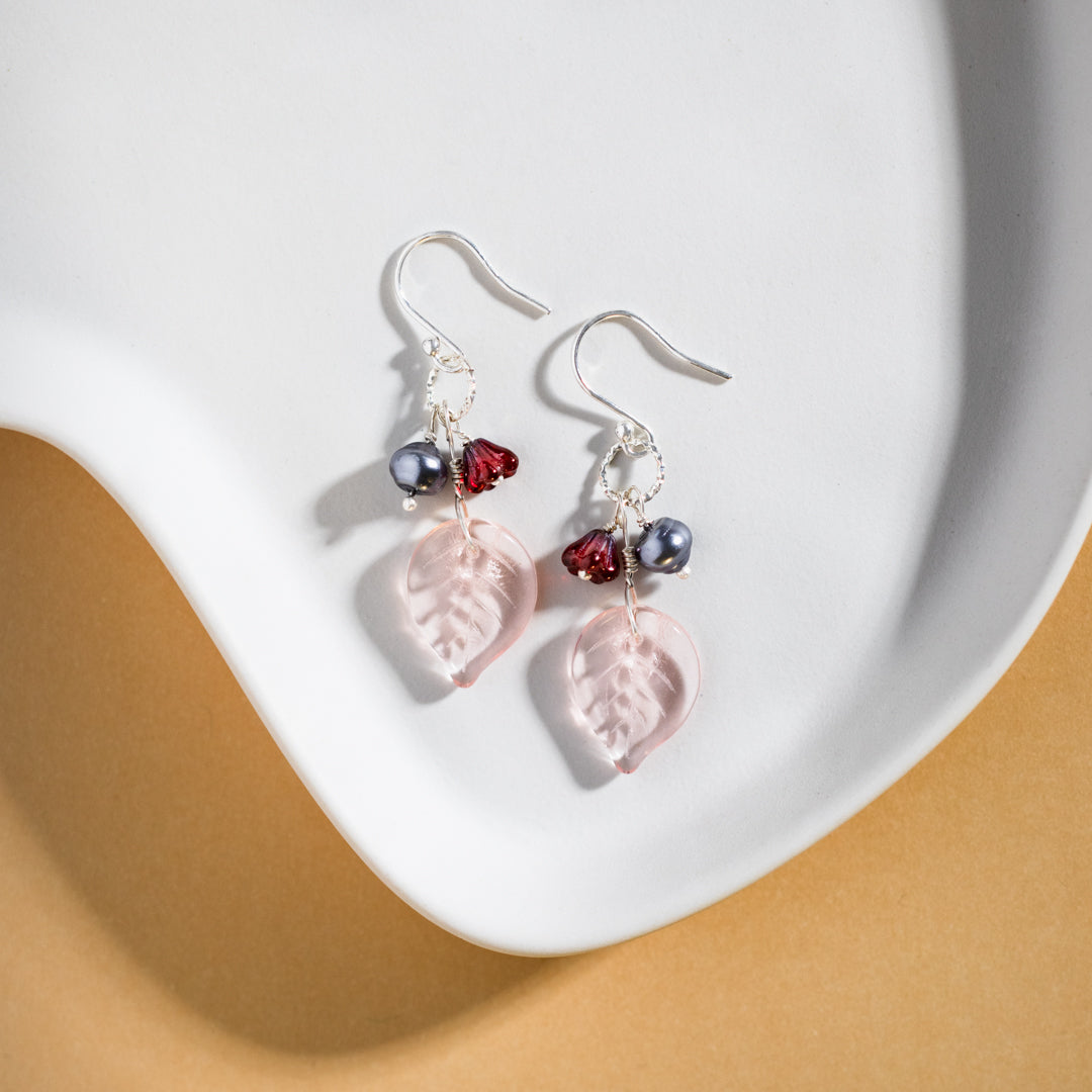 Pink And Red Blossom Drop Earrings