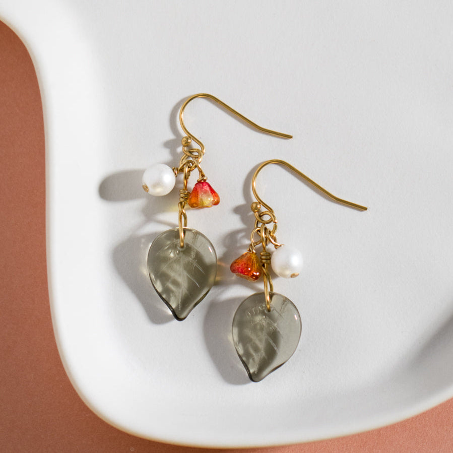 Grey And Orange Blossom Drop Earrings