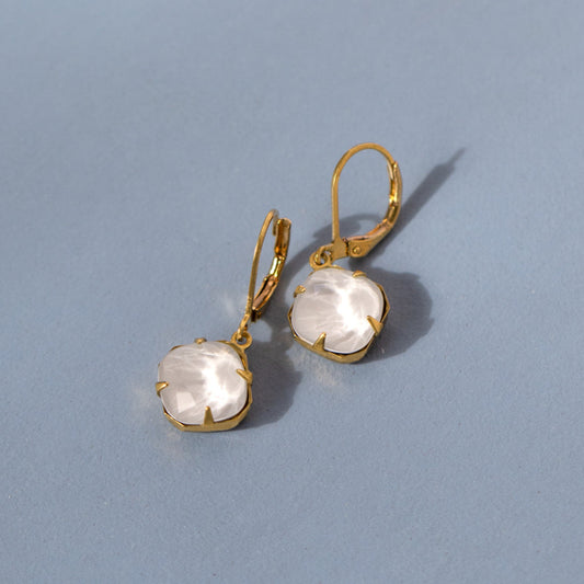 Frosted White Square Earrings With Swarovski Crystals