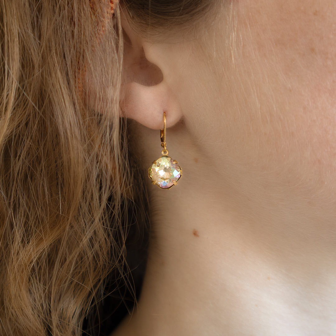 Iridescent Green Square Earrings Made With Swarovski Crystals