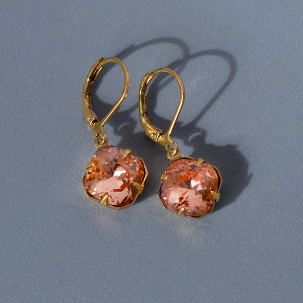 Peach Pink Square Earrings Made With Swarovski Crystals