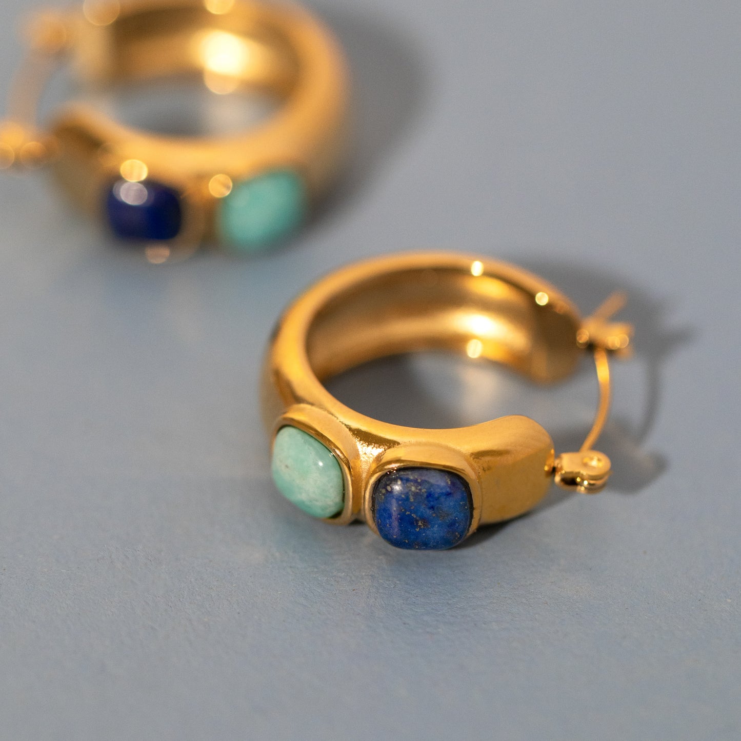 Non Tarnish Lapis Lazuli And Turquoise Hoop Earrings