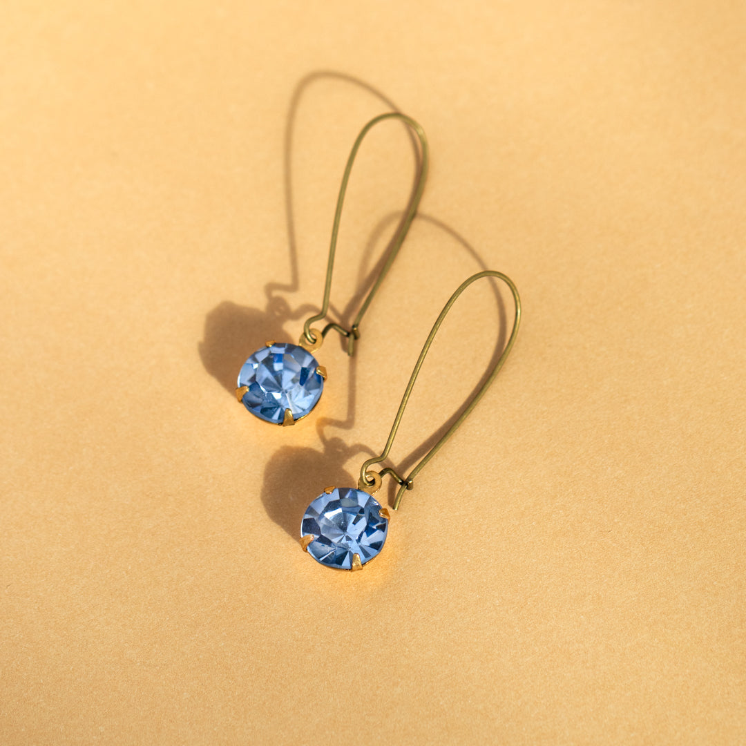 Round Blue Rhinestone Long Earrings
