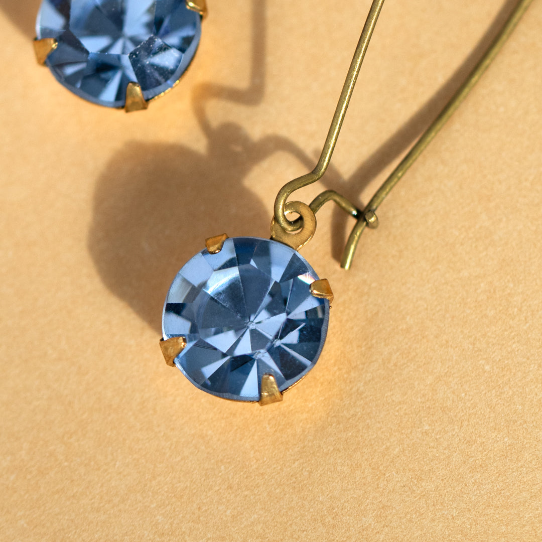 Round Blue Rhinestone Long Earrings
