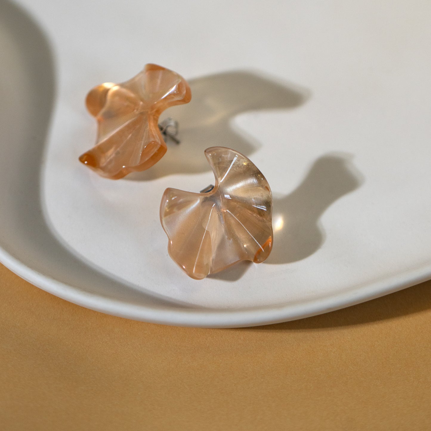 Transparent Pink Flower Statement Resin Stud Earrings