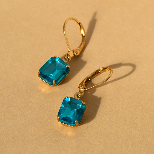 Aqua Baguette Huggie Hoop Earrings