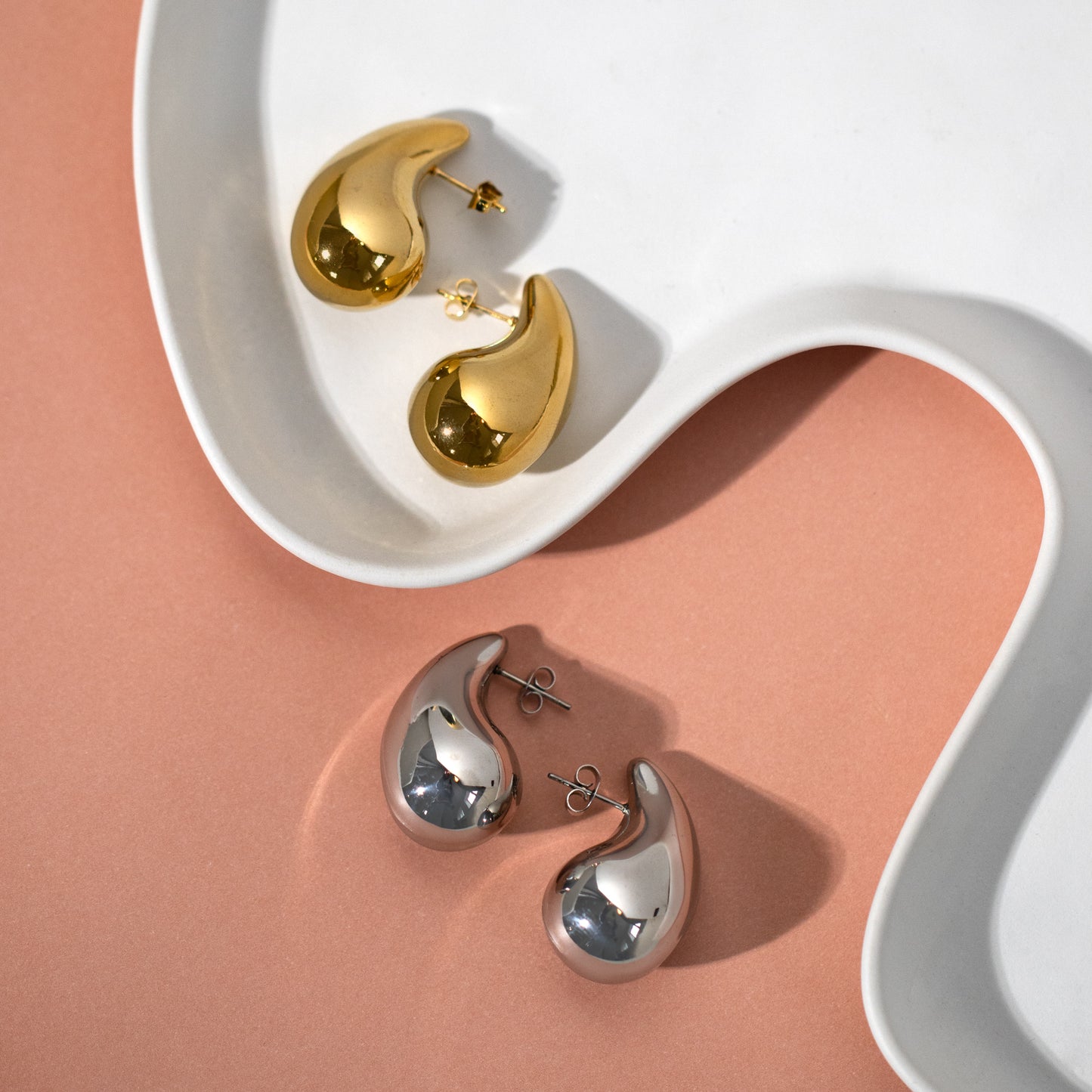 Chunky Teardrop Stud Earrings Non Tarnish