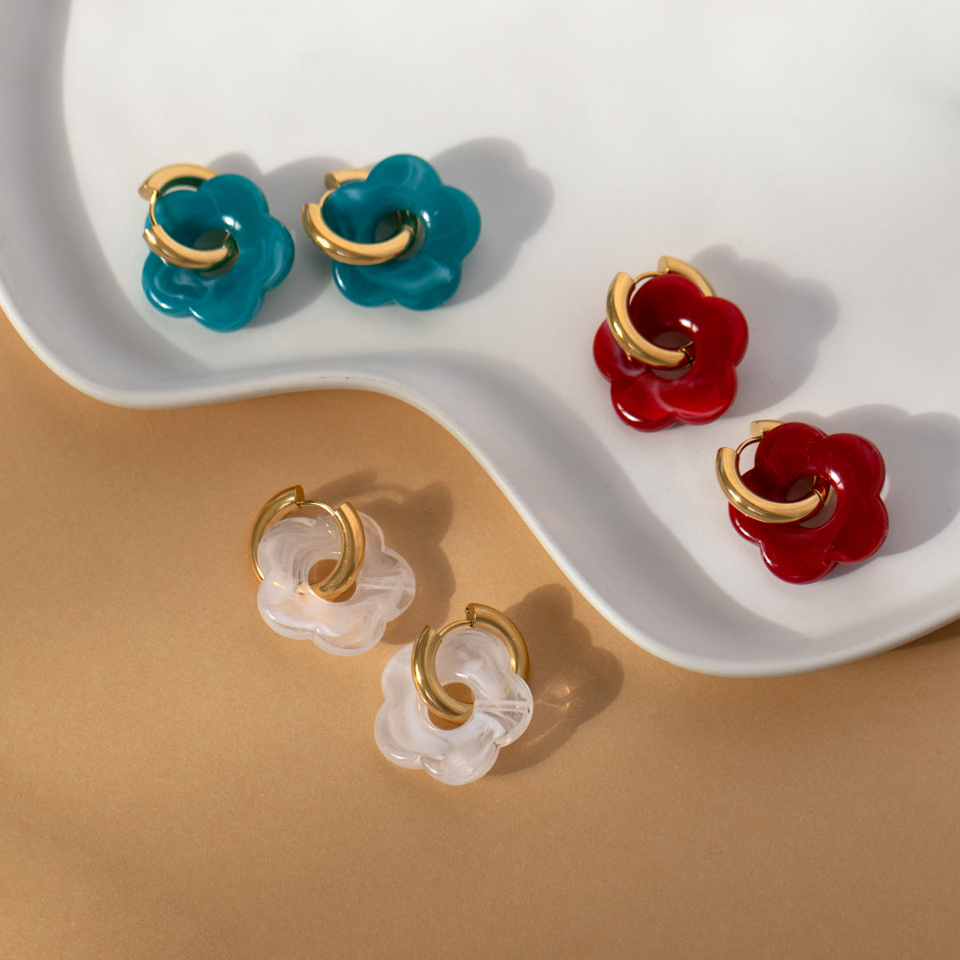 Statement Flower Charm Chunky Hoop Earrings