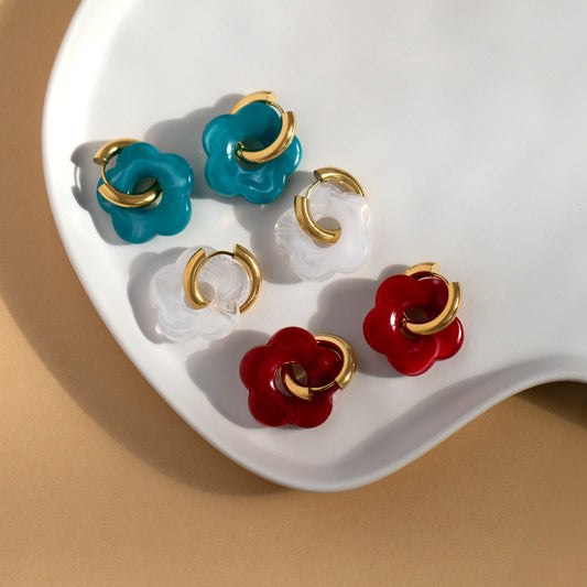 Statement Flower Charm Chunky Hoop Earrings