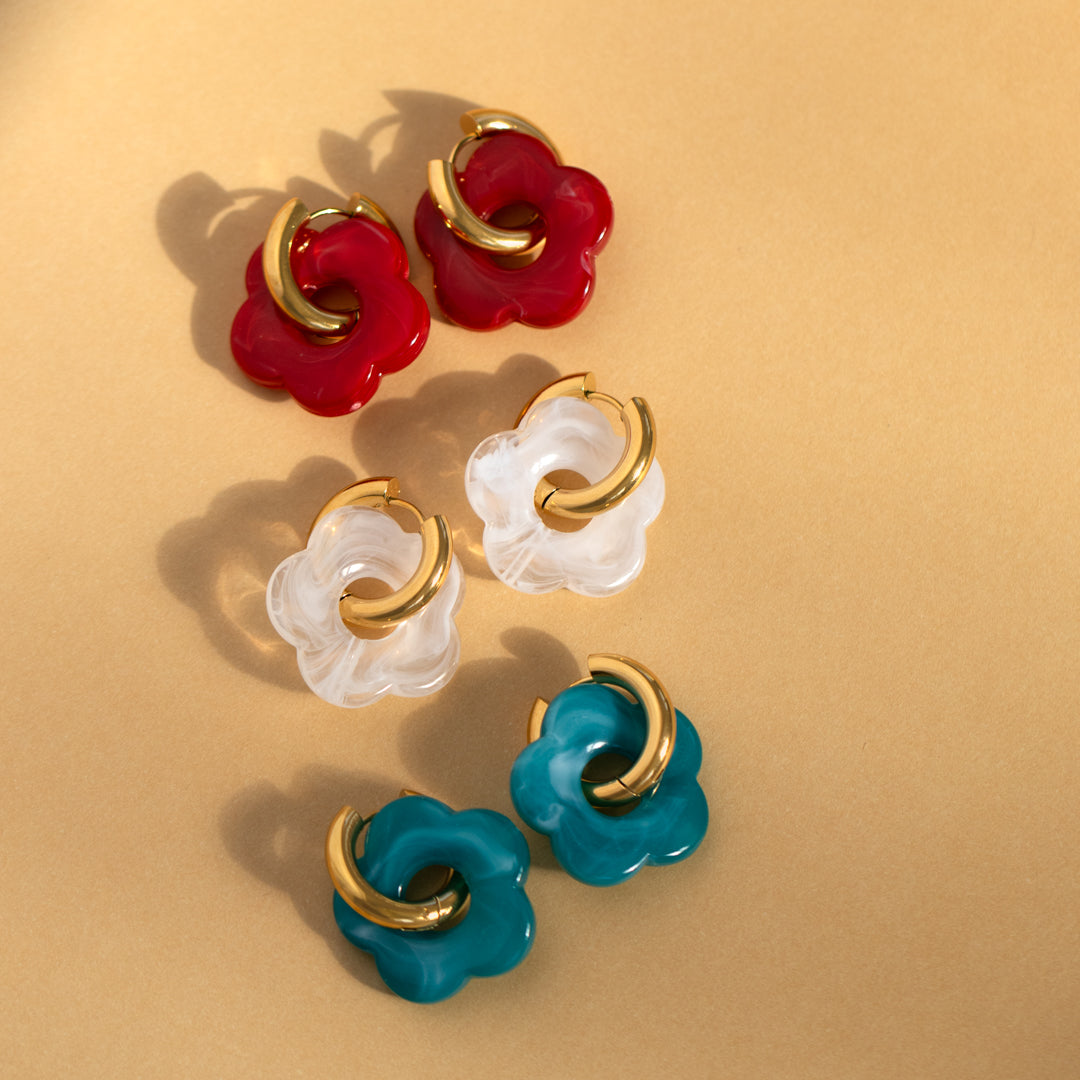 Statement Flower Charm Chunky Hoop Earrings