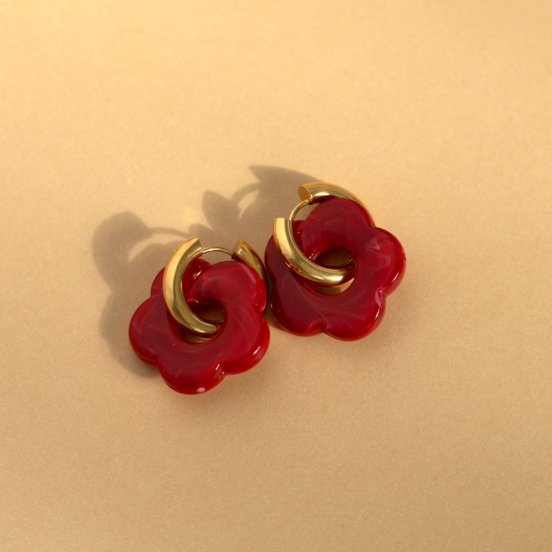 Statement Flower Charm Chunky Hoop Earrings