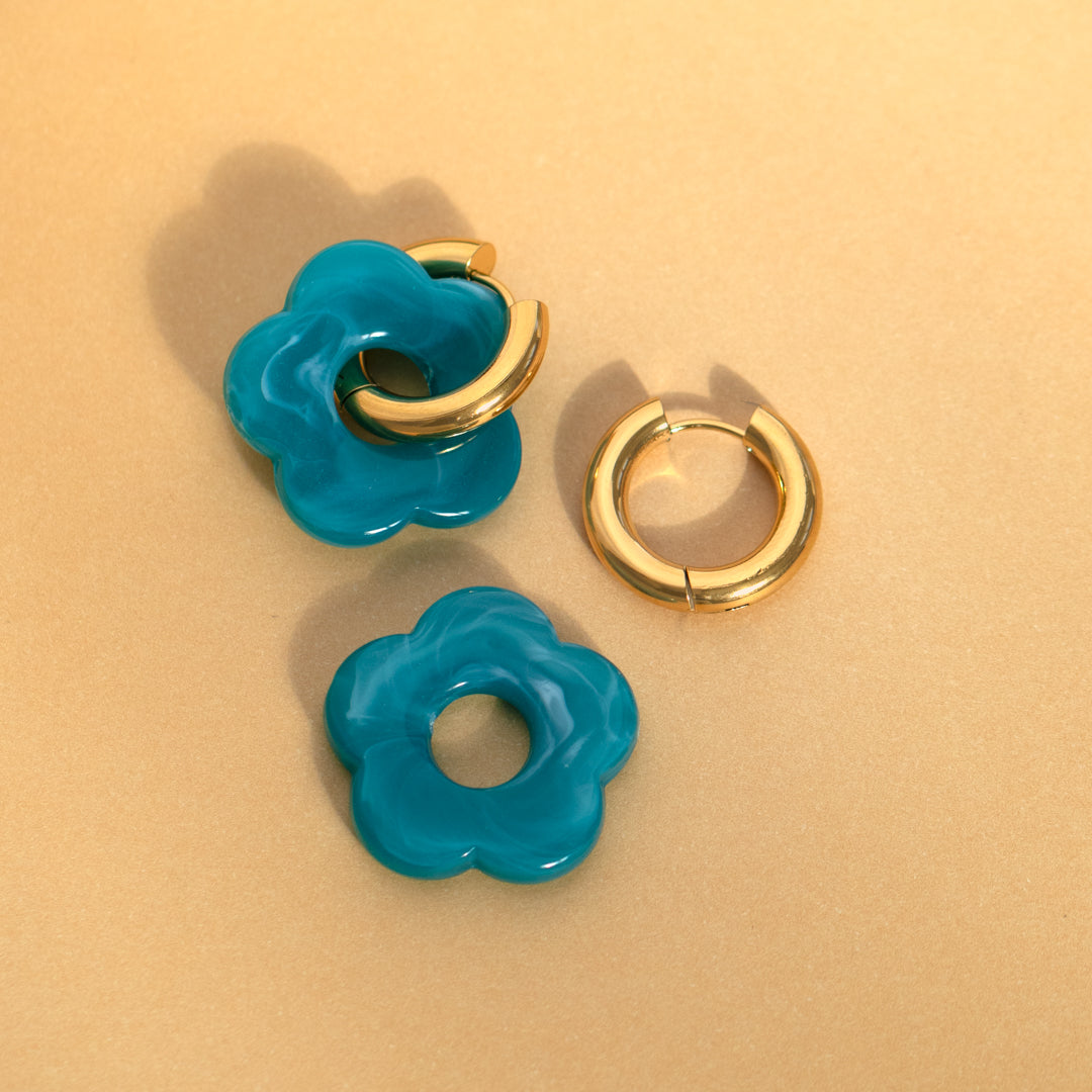 Statement Flower Charm Chunky Hoop Earrings