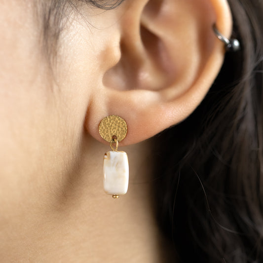 Square Stone Marbled Drop Earrings