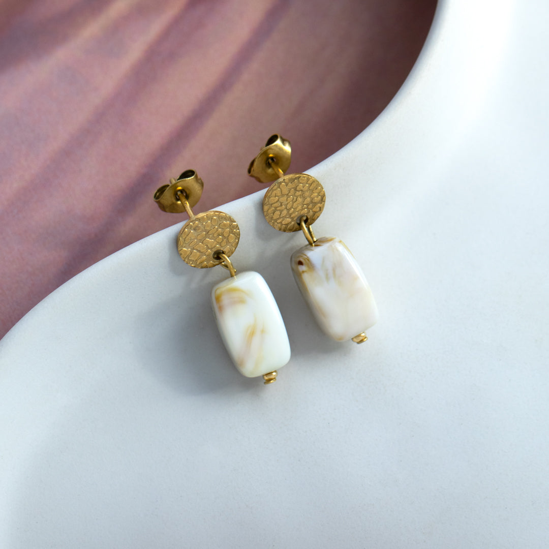 Square Stone Marbled Drop Earrings