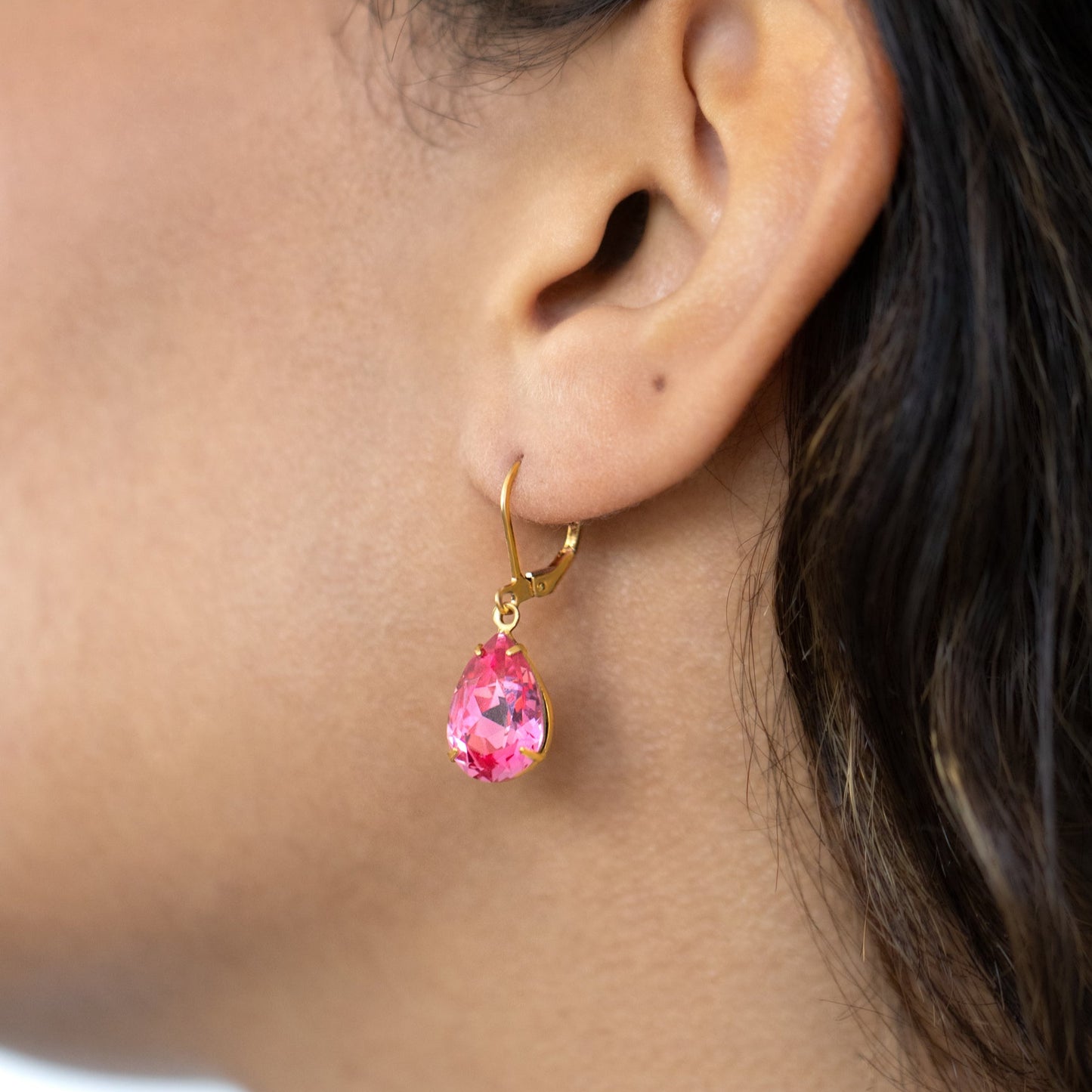 Pink Teardrop Earrings with Swarovski Crystals