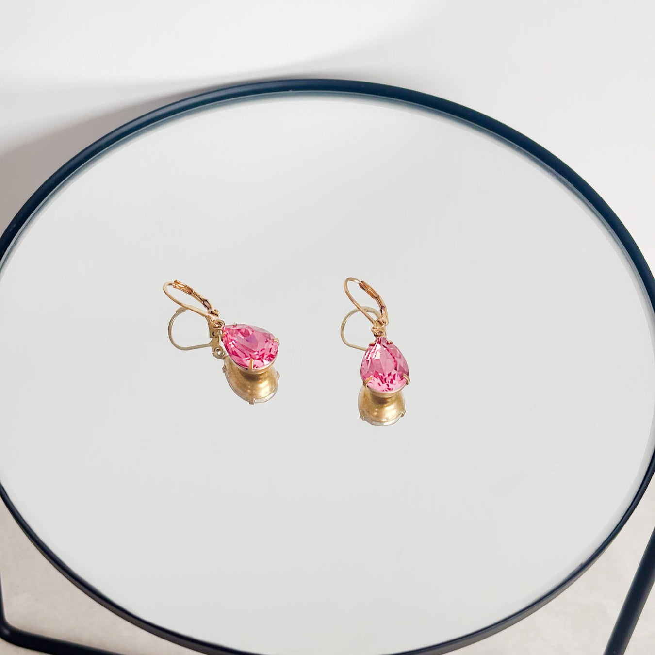 Pink Teardrop Earrings with Swarovski Crystals