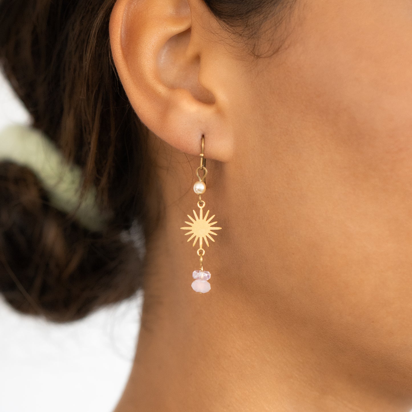 Golden Sun And Pink Bead Earrings