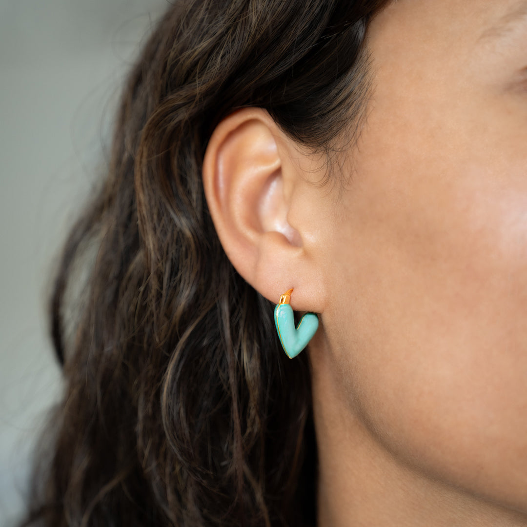 Green Resin Heart Hoop Earrings