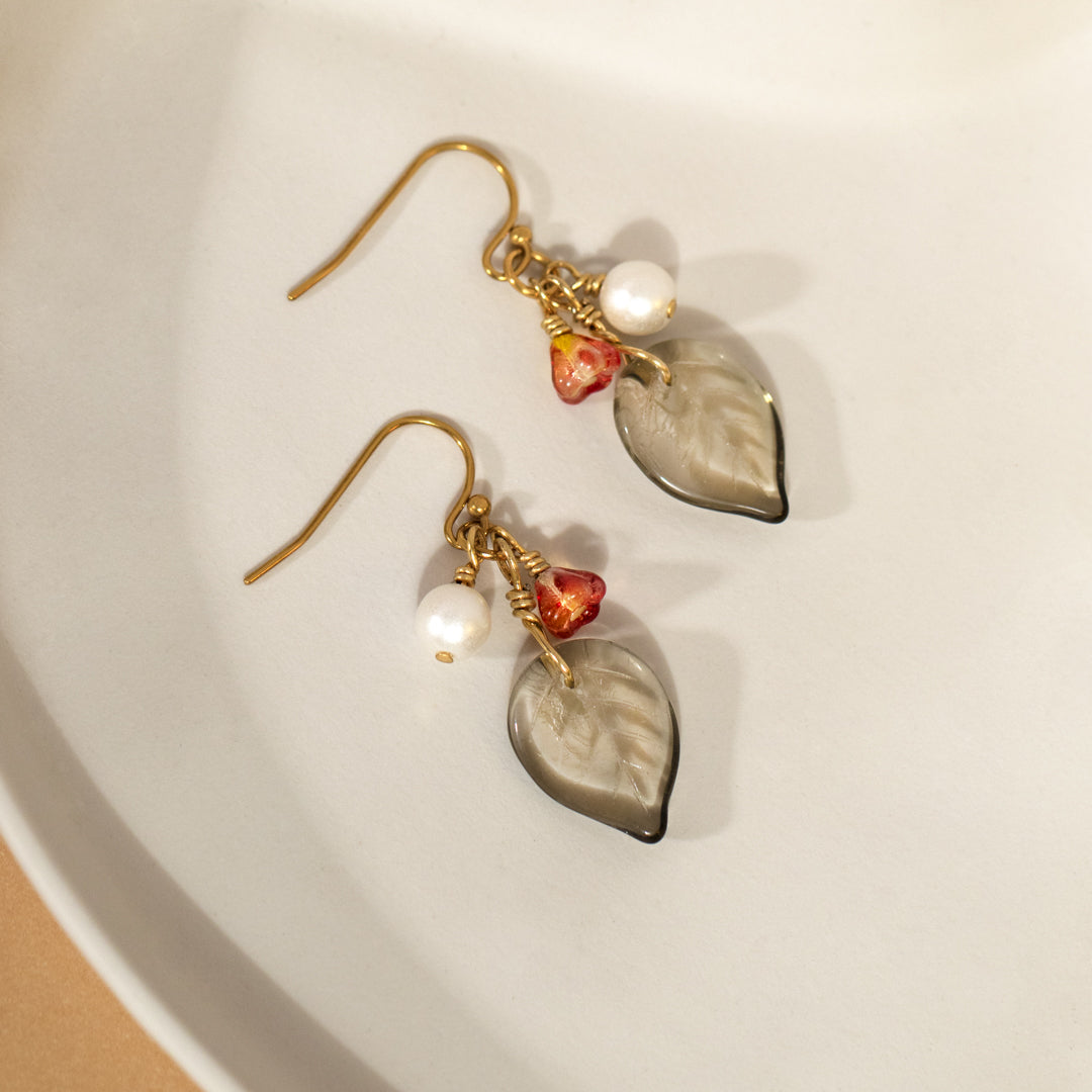 Grey And Orange Blossom Drop Earrings