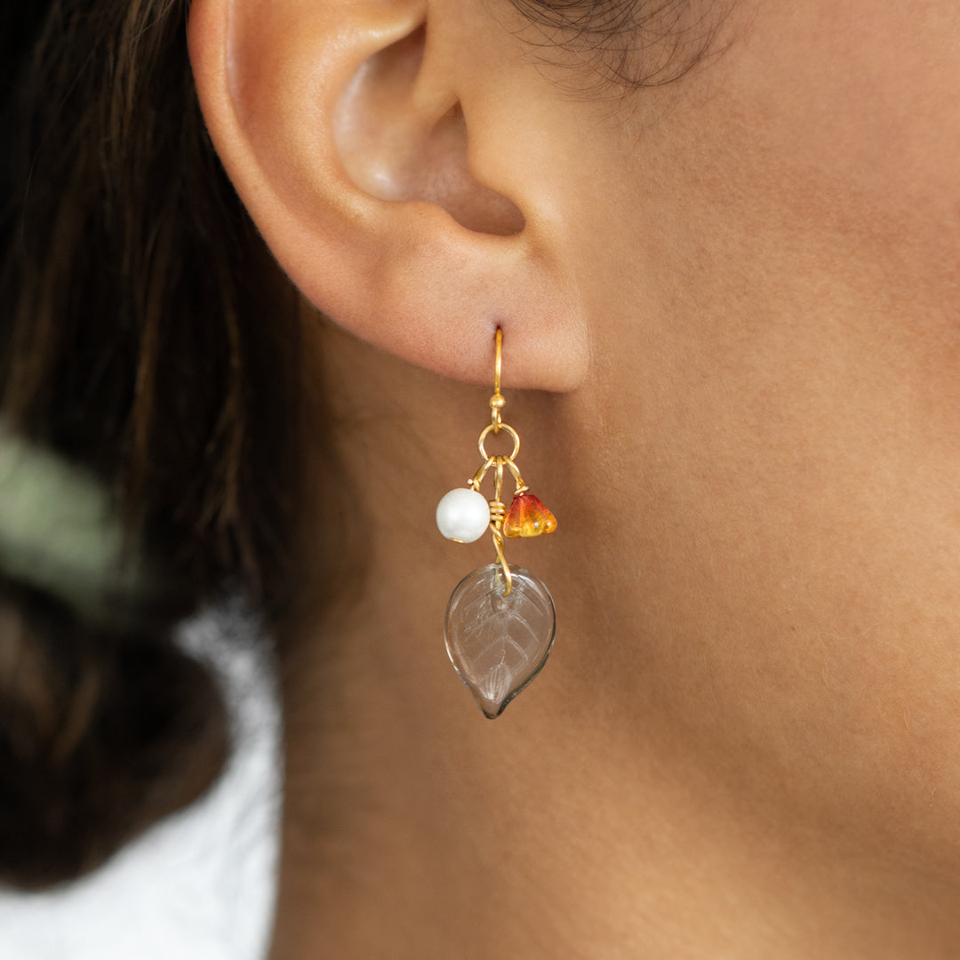 Grey And Orange Blossom Drop Earrings