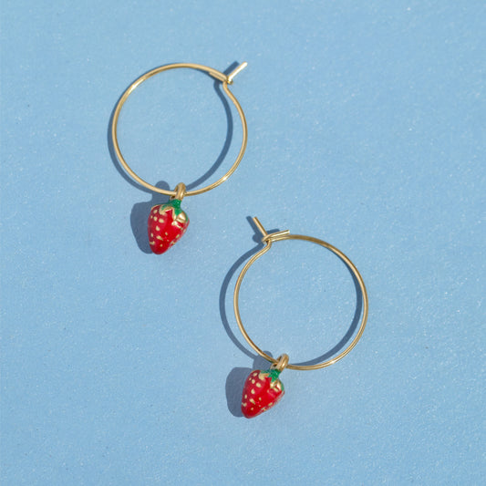Strawberry Charm Hoop Earrings