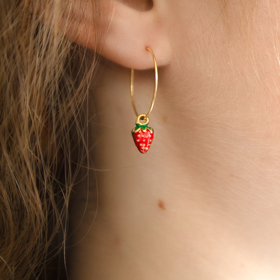 Strawberry Charm Hoop Earrings