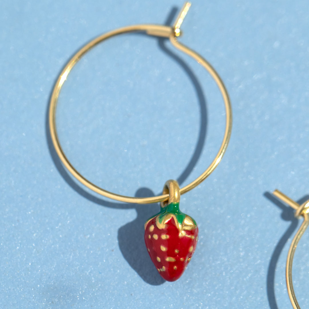 Strawberry Charm Hoop Earrings