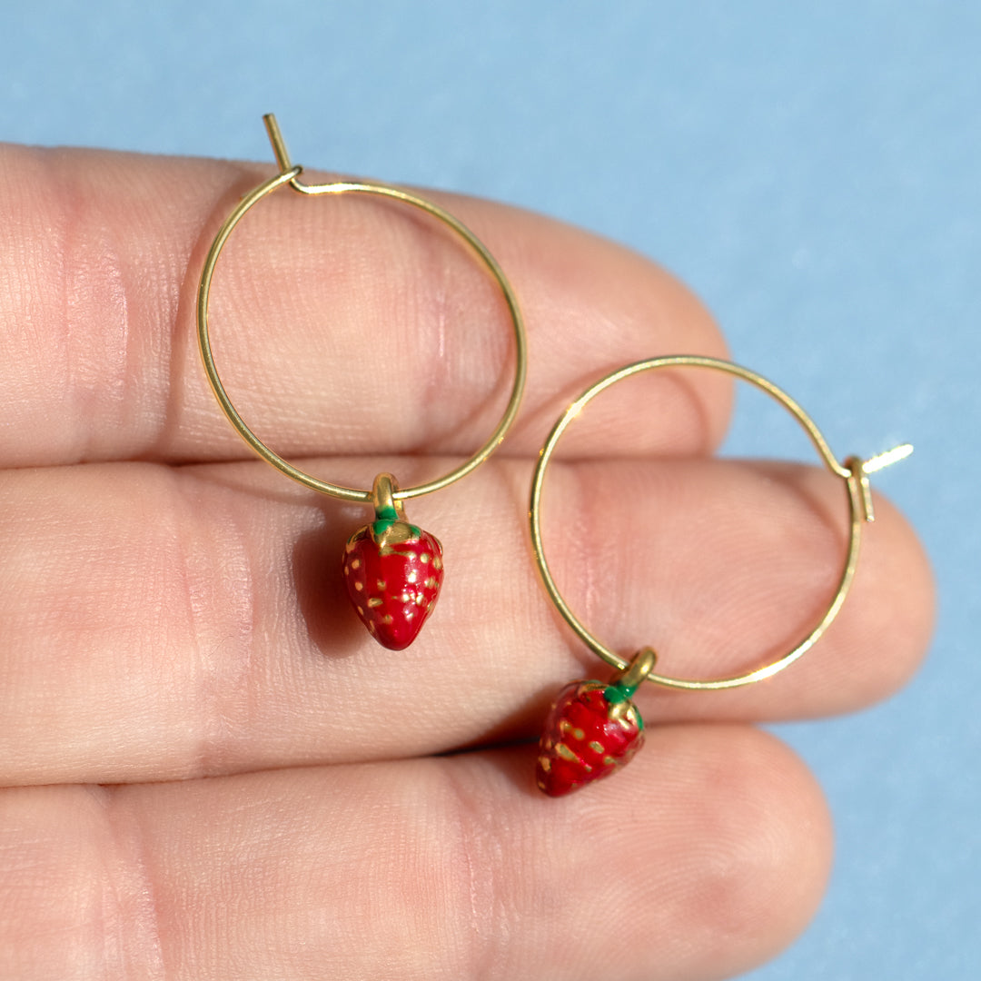 Strawberry Charm Hoop Earrings