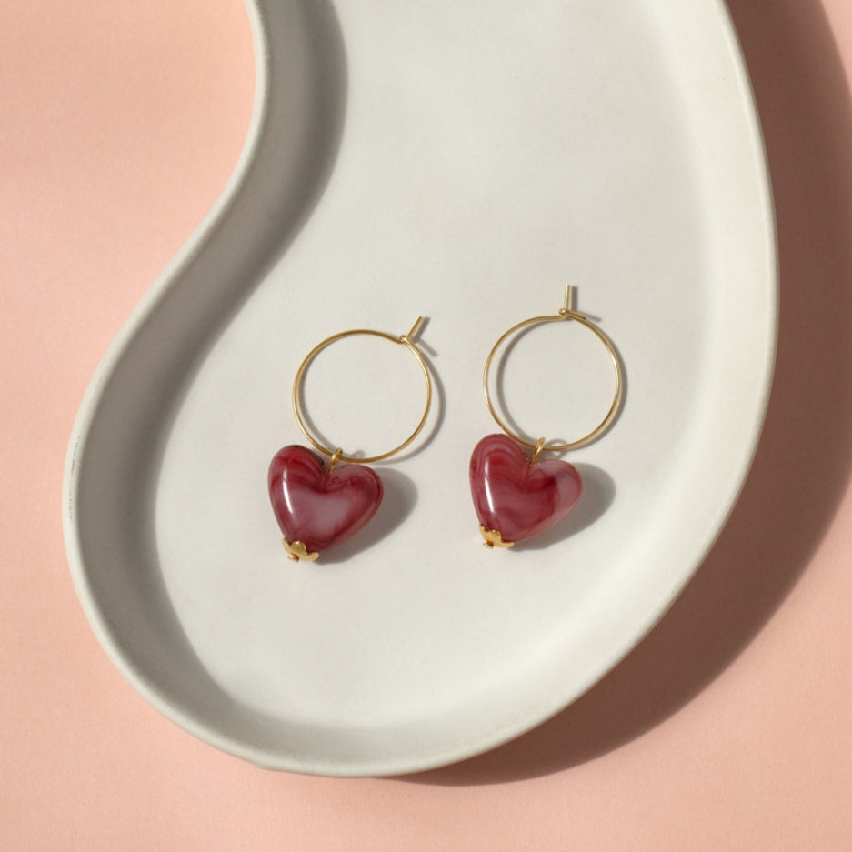 Raspberry Gelato Heart Charm Hoop Earrings