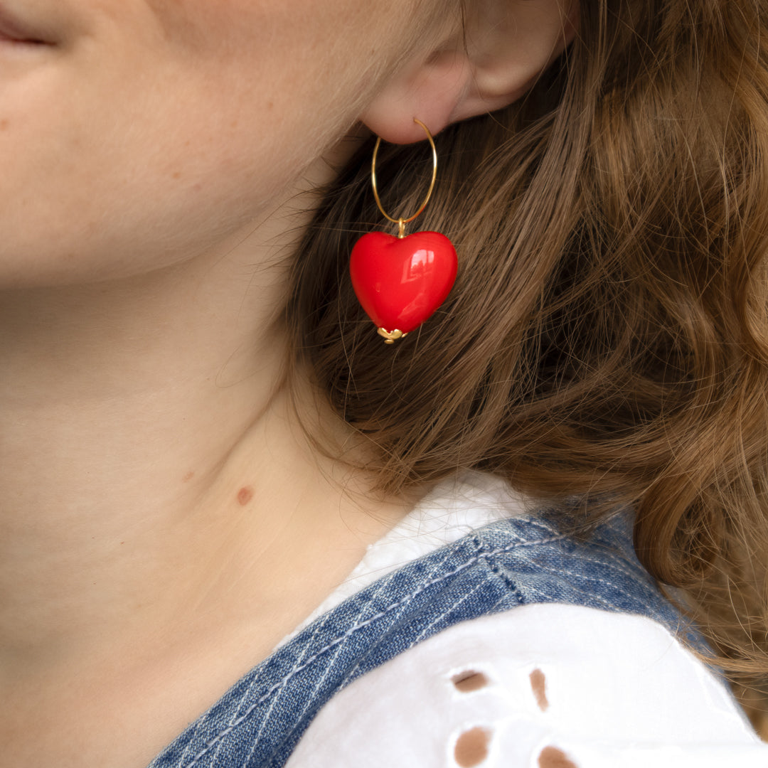 Statement Red Heart Charm Hoop Earrings